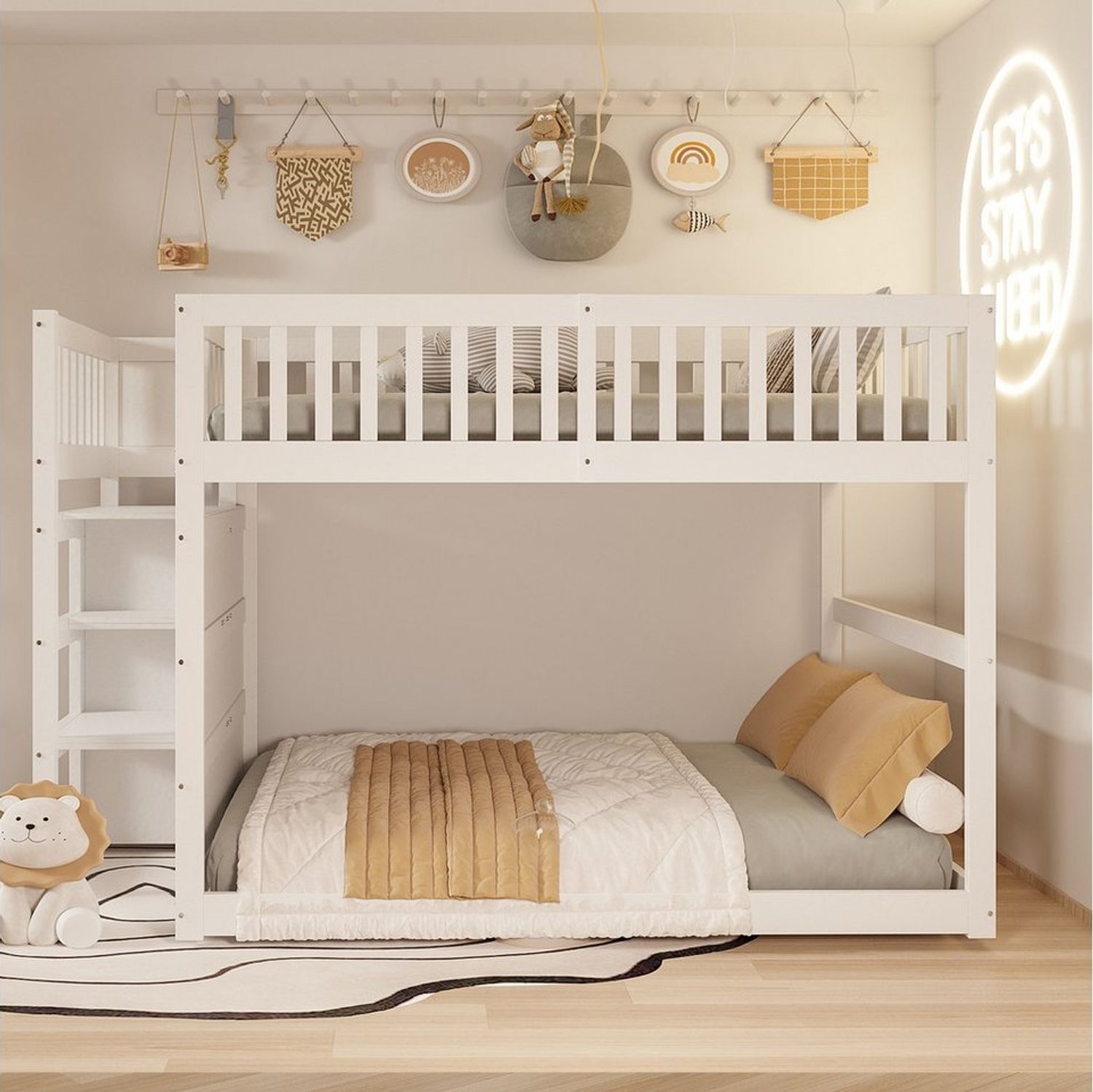 Merax Etagenbett 140x200cm mit Stauraum (1-St, Jugendbett), Kinderbett Hochbett mit sicherer Treppe und hohem Rausfallschutz Bild 1