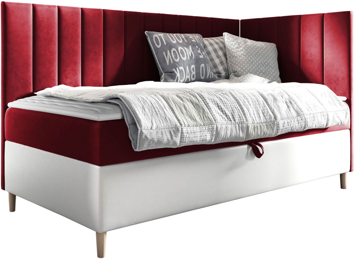 Boxspringbett Chapeni 'Junior 3' rot 90x200 cm Rechts Bild 1