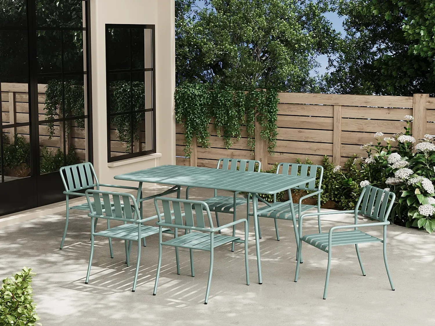 Vente-unique - BIRMOS Garden dining set Metall Grün - B 65 cm80 cm x H 81,5 cm74,5 cm x L 56 cm160 cm Bild 1