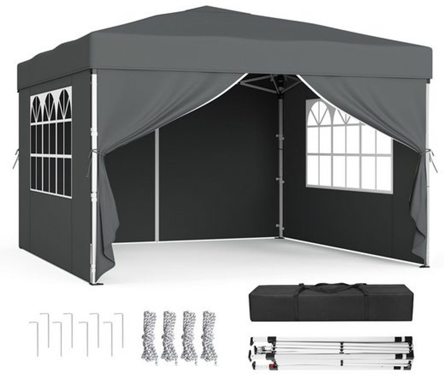 SONGMICS Faltzelt 3 x 3 m, mit Seitenwänden, stabil, tragbar, Pavillon für Garten, Hof, Markt, Sonnenschutz, grau Bild 1