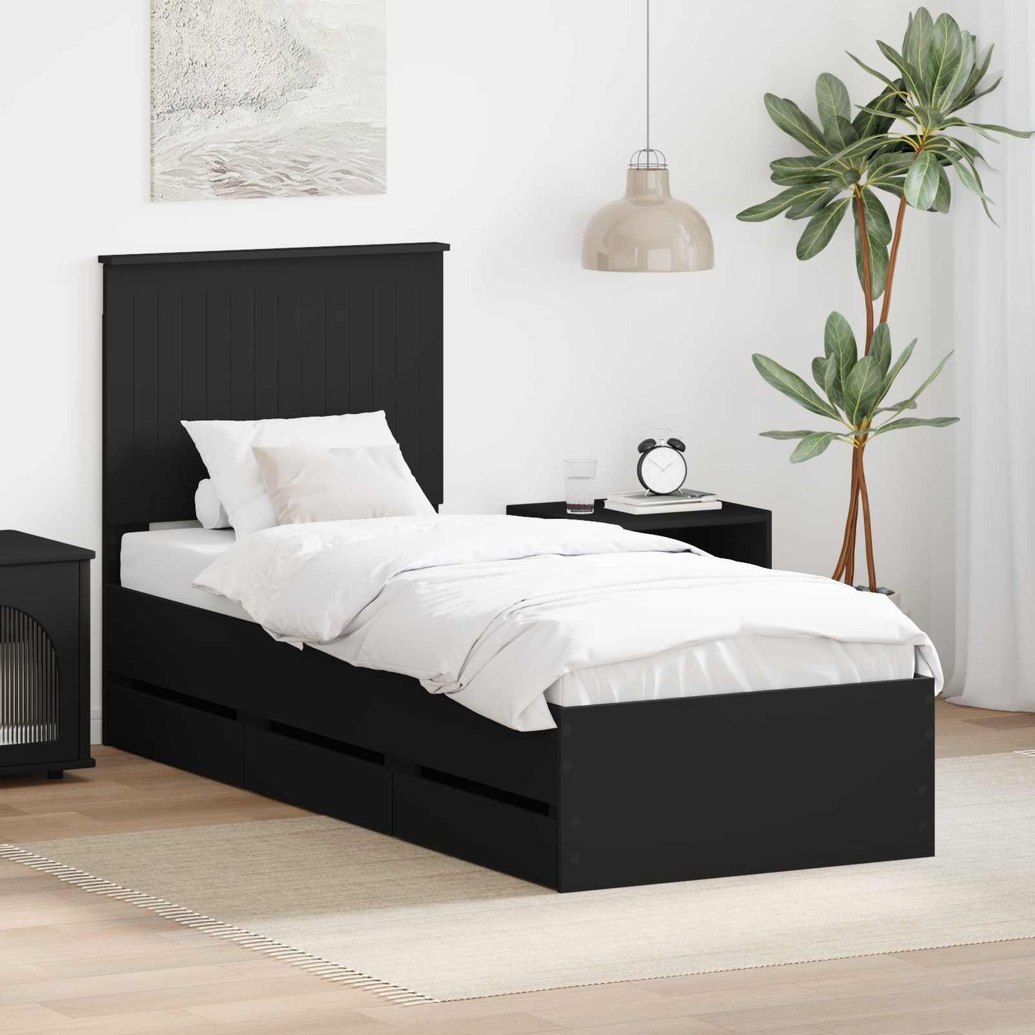 vidaXL Bettrahmen mit Schubladen Schwarz 90 x 200 cm Ingenieurs Holz 3411153 Bild 1