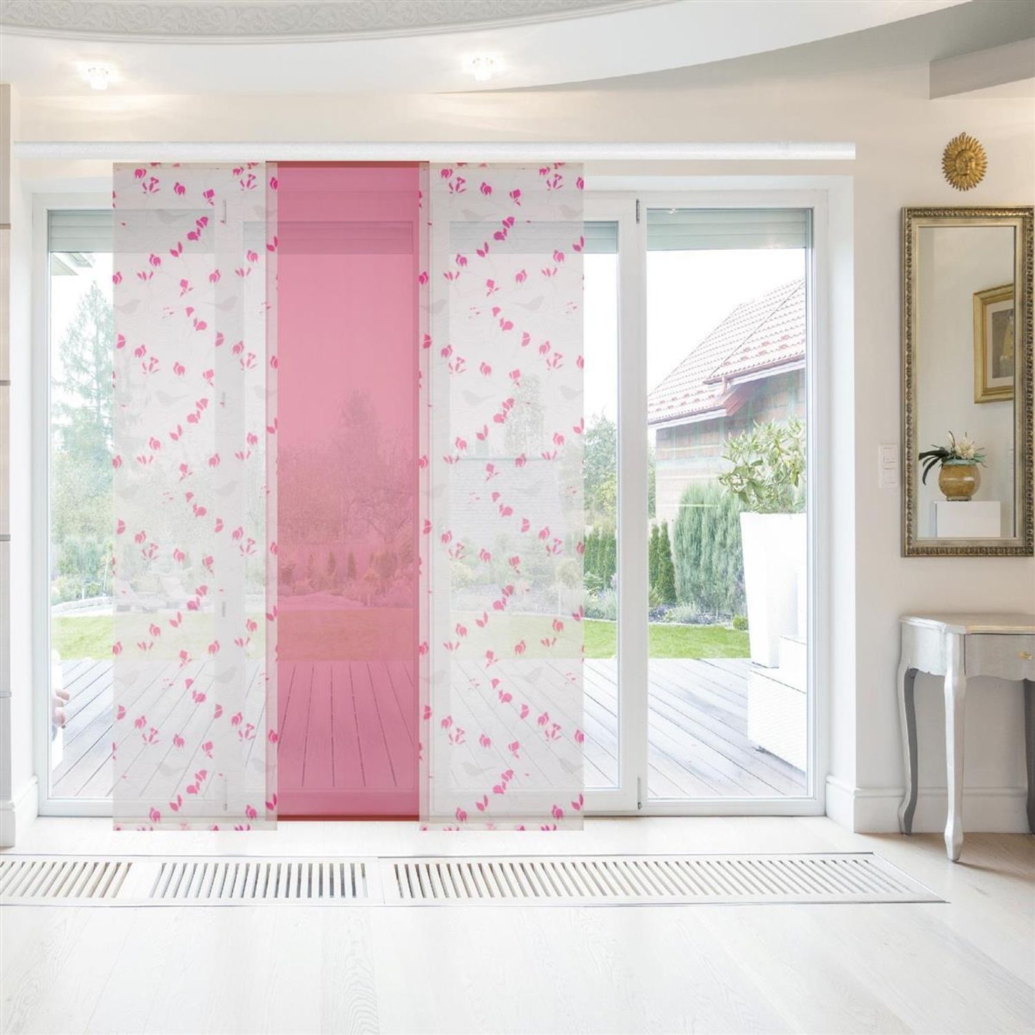 Bestlivings Flächenvorhang Elena 3er Pack "mit Druck / Motiv" 60 x 260 cm (B x H) in Himbeere Paradise, Schiebevorhang mit Print Bild 1