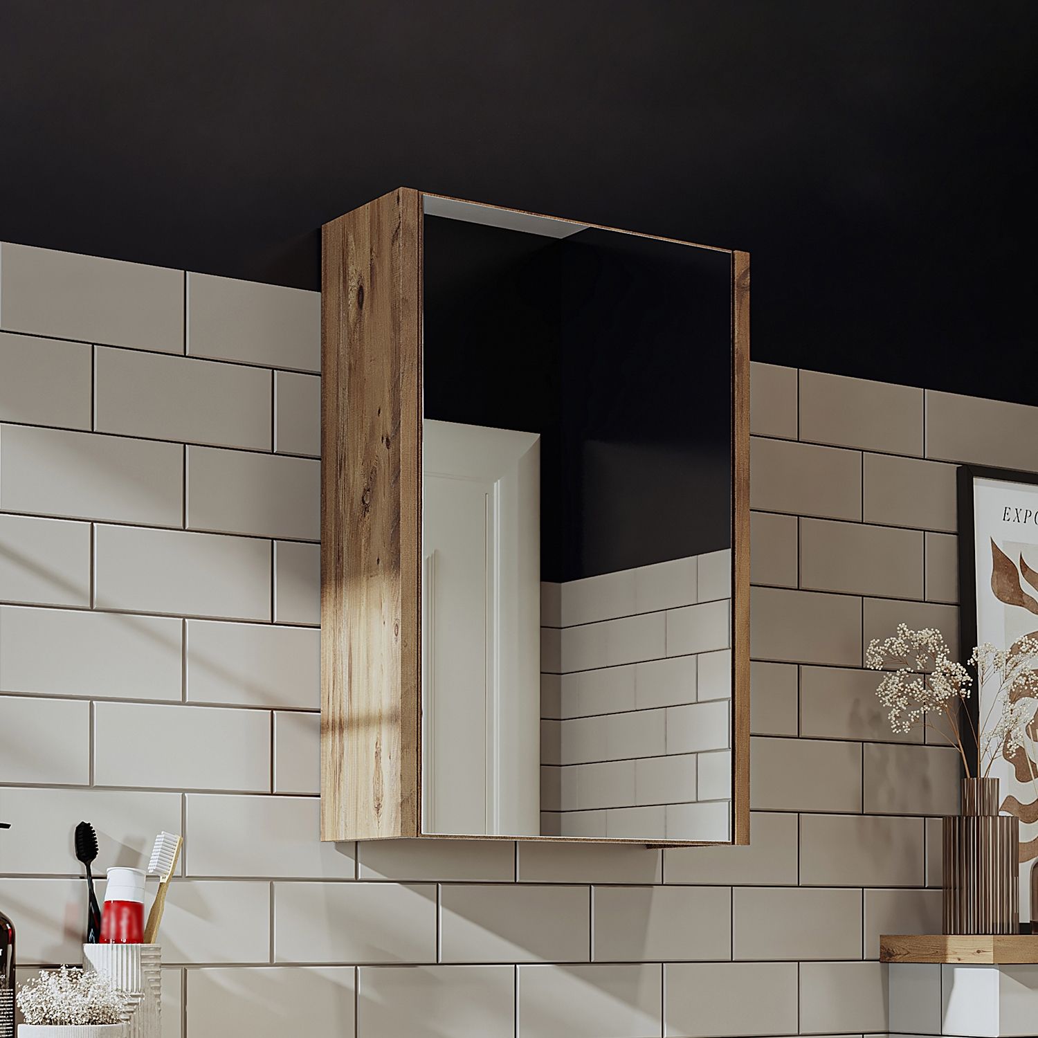 Roomart PUNTO Badmöbel - nur Spiegelschrank - H 60 x B 16 x T 40 cm • Eiche Bild 1
