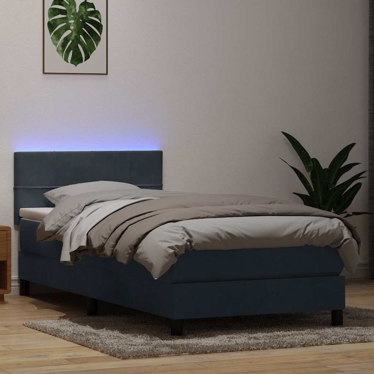 vidaXL Boxspringbett mit Matratze & LED Dunkelgrau 80x220 cm Samt 3316906 Bild 1