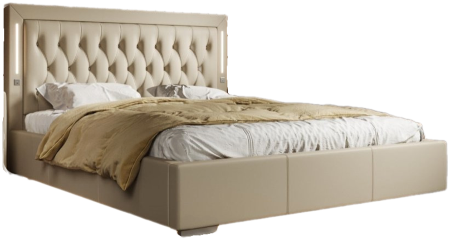 Designer Polsterbett Rio inkl. RGB, USB und Stauraum 200x200 Beige H3 (70-100kg) Bild 1