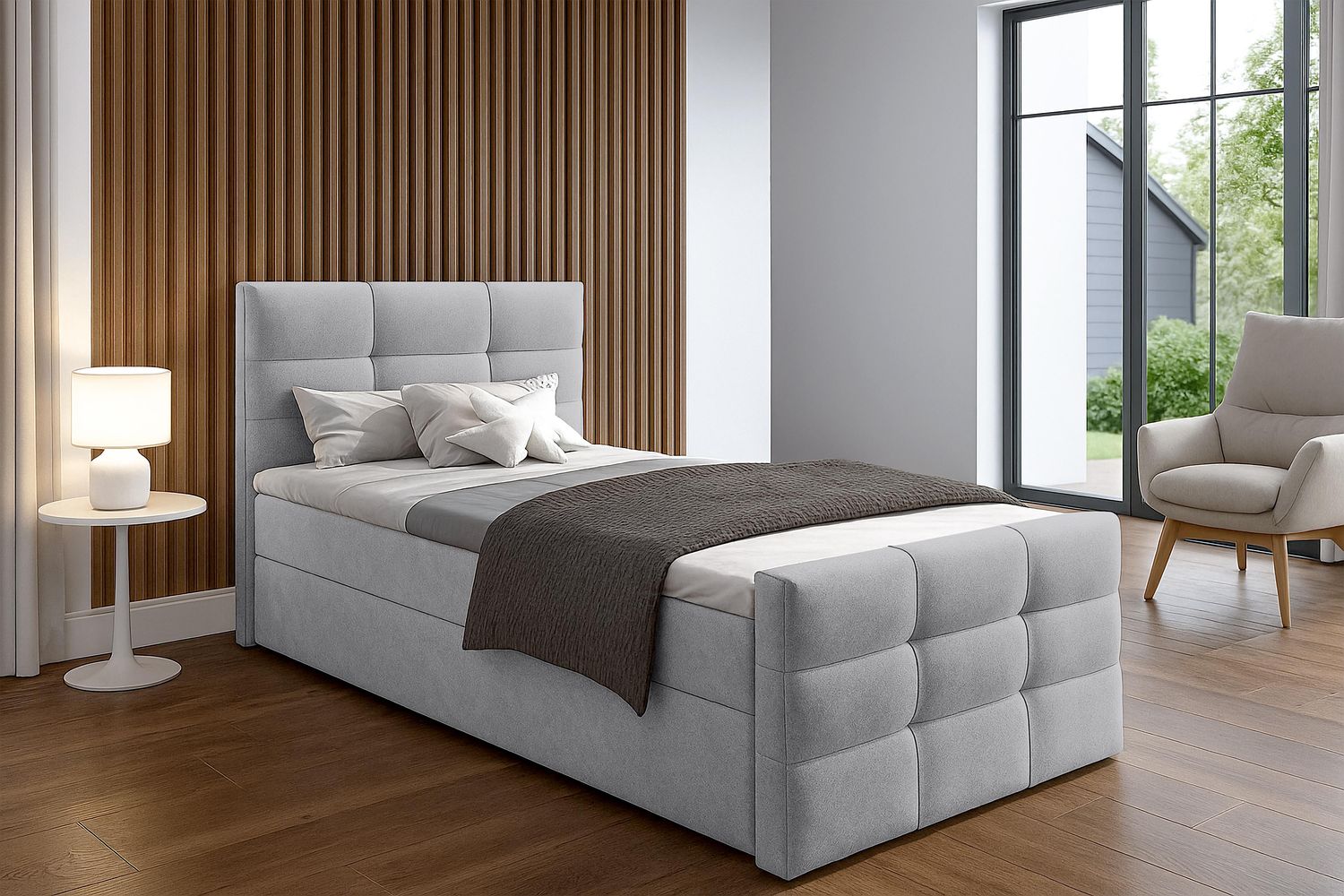 AX LIVING Bett mit Bettkasten 80x200 cm Argentaro graues Boxspringbett Bild 1