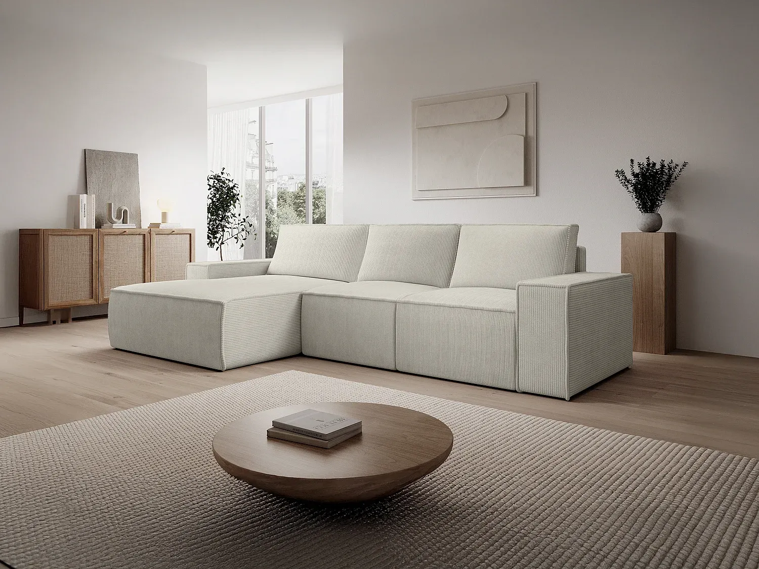 Vente-unique - AMELIA Sofa StoffSamt Beige - B 167 cm x H 85 cm x L 297 cm Bild 1