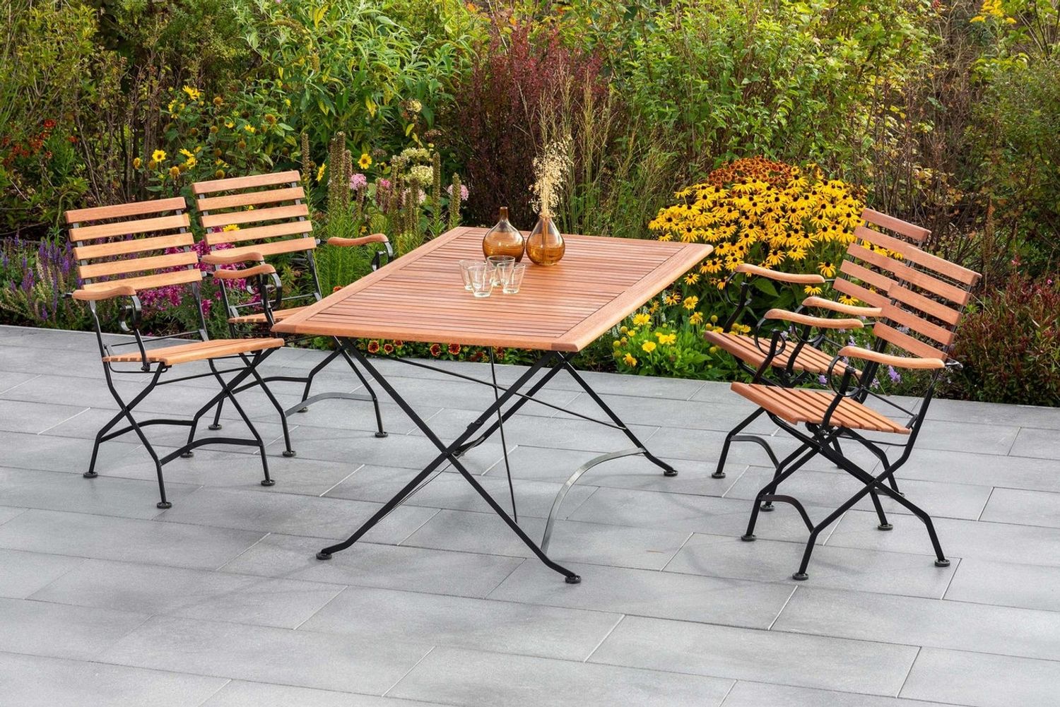 Schlossgarten Gartenmöbel Set 5tlg, 4 Klappsessel, Klapptisch 160 x 90 cm, Flachstahl/Eukalyptus Bild 1