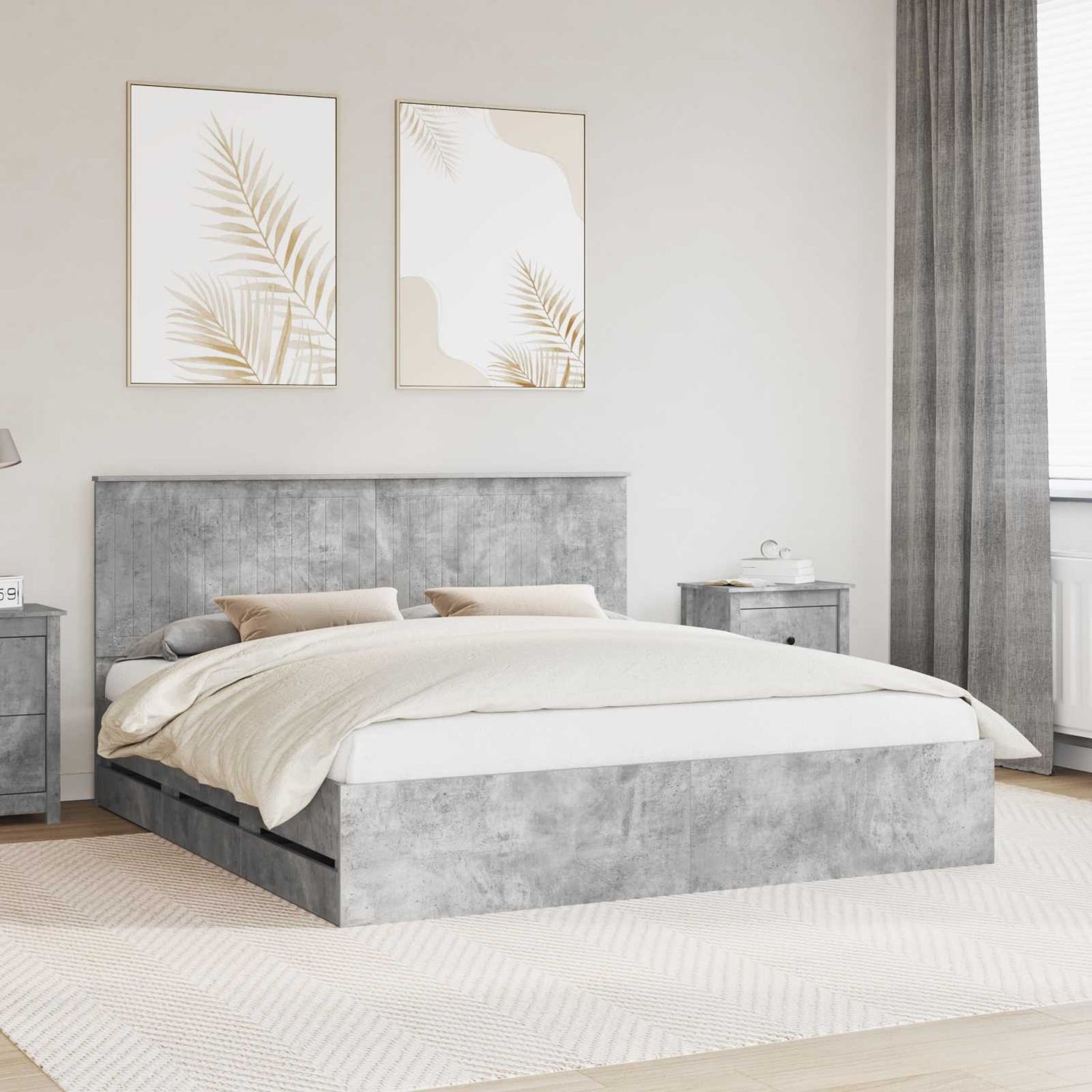 vidaXL Bettrahmen mit Kopfteil Beton Grau 180 x 200 cm Ingenieurs Holz 3411092 Bild 1