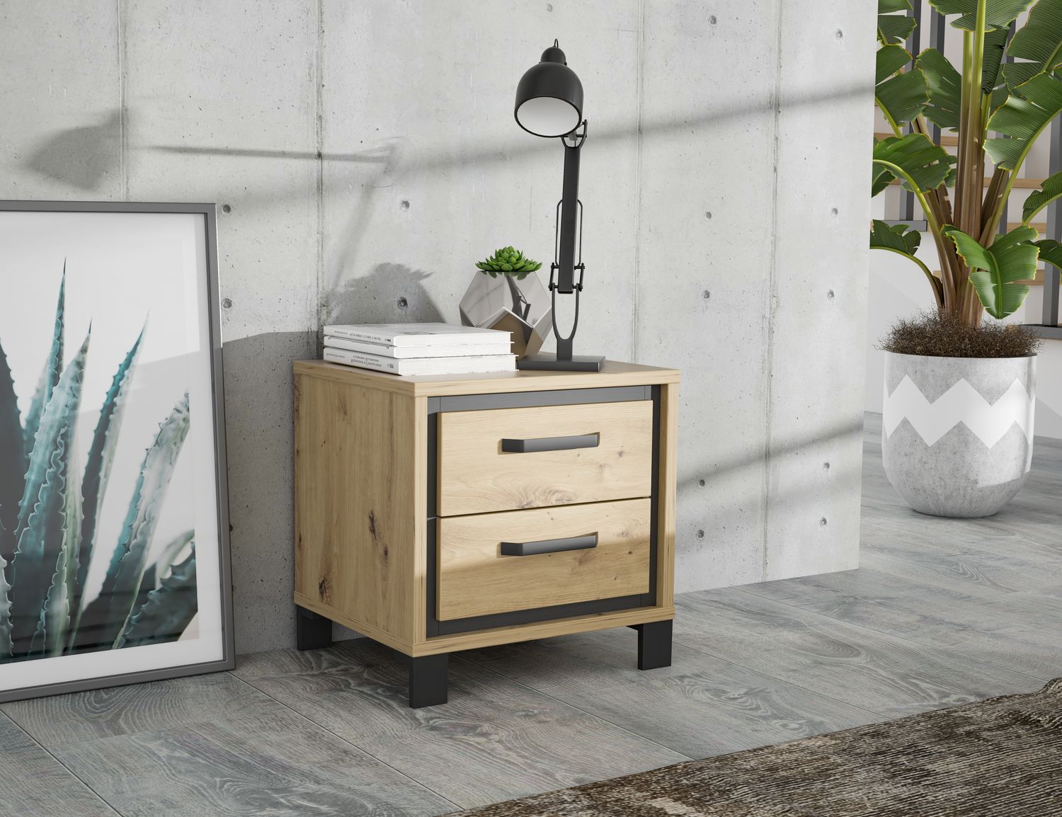 Nachtkommode TRONDHEIM Artisan Eiche / Schwarzeiche Optik, von Forte Bild 1