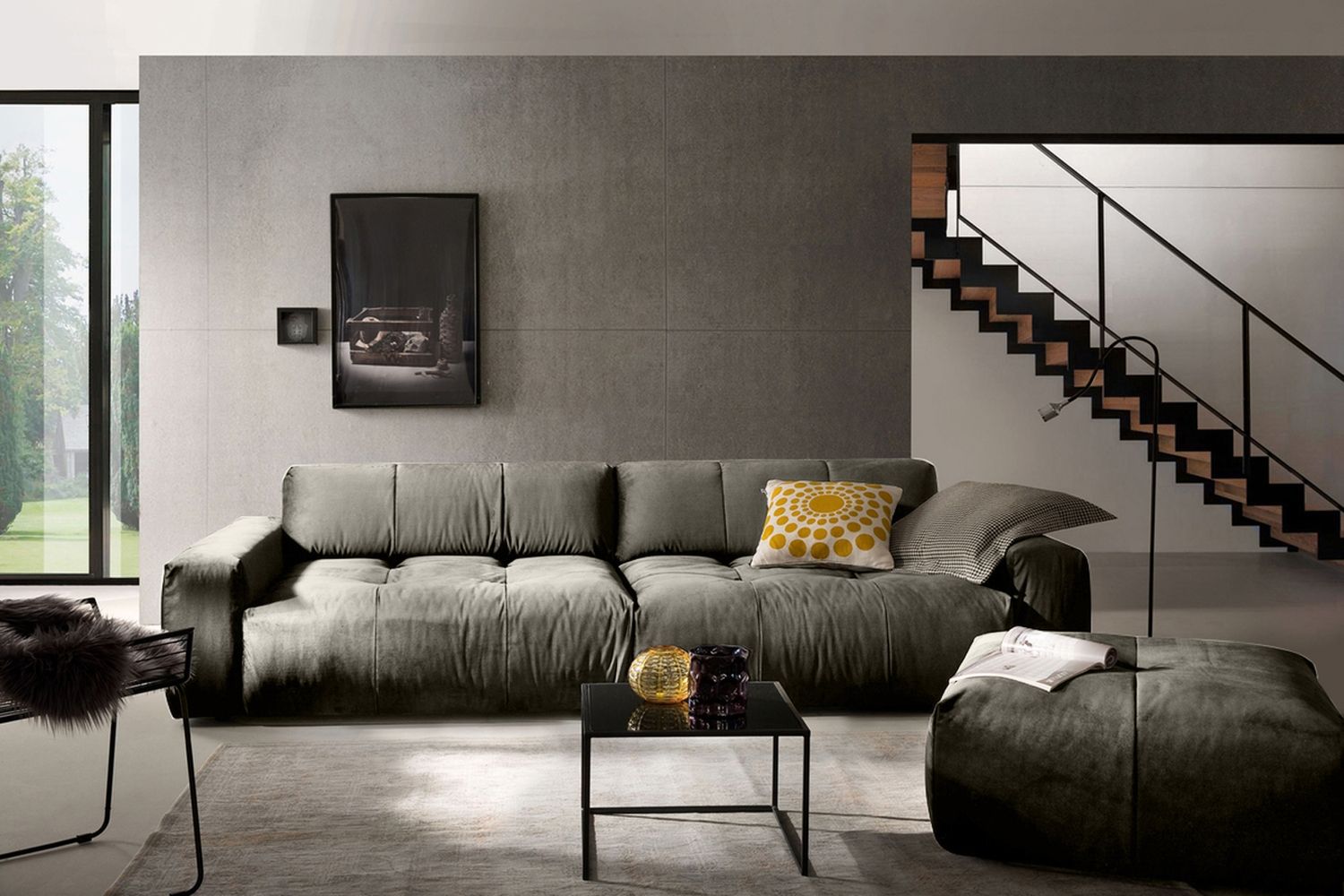 KAWOLA Big Sofa PALACE 3-Sitzer mit Sitztiefenverstellung Velvet silver 74 x 120 x 298 cm Bild 1