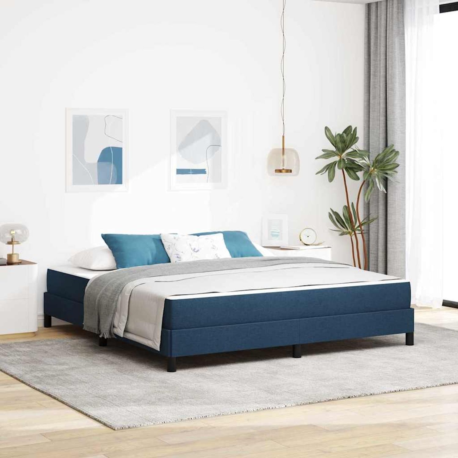 vidaXL Boxspringbett mit Matratze Blau 180 x 200 cm Stoff 3398513 Bild 1