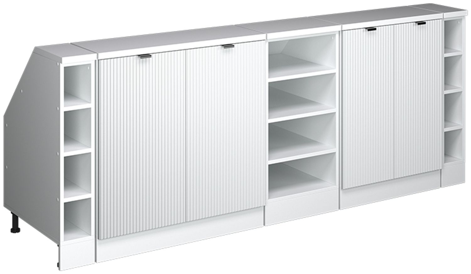 Dachschrägenschrank-Set Rion Weiß Riffel 210 cm 5er Set Schrankkorpuss 60 cm Tiefe Vicco Bild 1