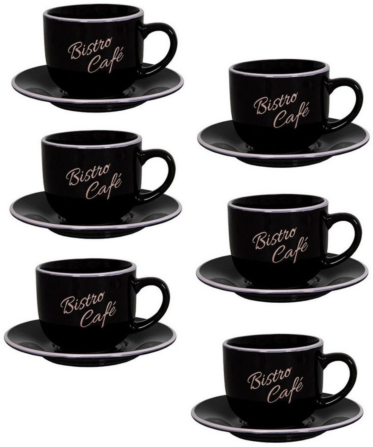 6er Set Schwarz Kaffeetassen mit Unterteller Tasse 200ml Antic Line SEB17182 Bild 1