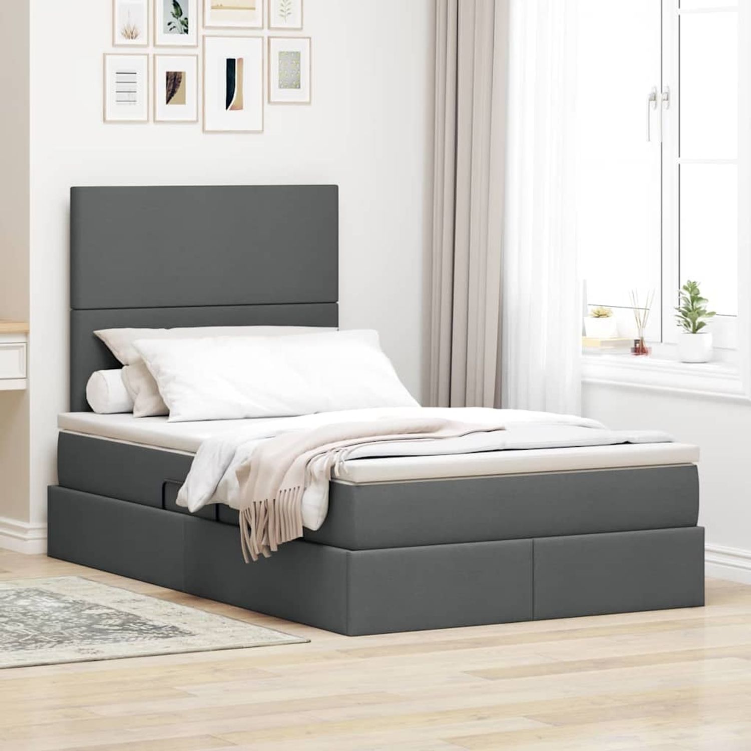 vidaXL Aufbewahrungsbett mit Matratze Dunkelgrau 120 x 200 cm Stoff 3371710 Bild 1