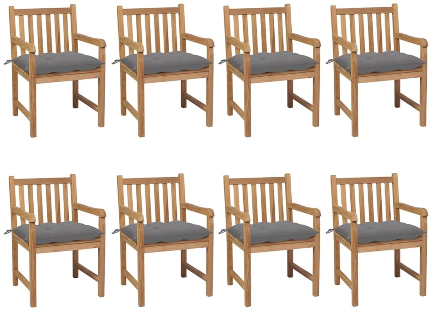 vidaXL Gartenstühle 8 Stk. mit Grauen Kissen Massivholz Teak 3073074 Bild 1