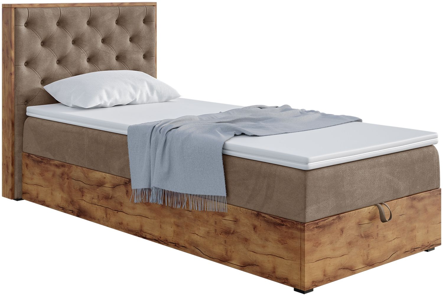 MEBLINI Boxspringbett LOFTY 3 90x200 cm mit Bettkasten – H3/Braun Samt Gepolstert Einzelbett mit Topper & Bonellfederkern-Matratze Bild 1