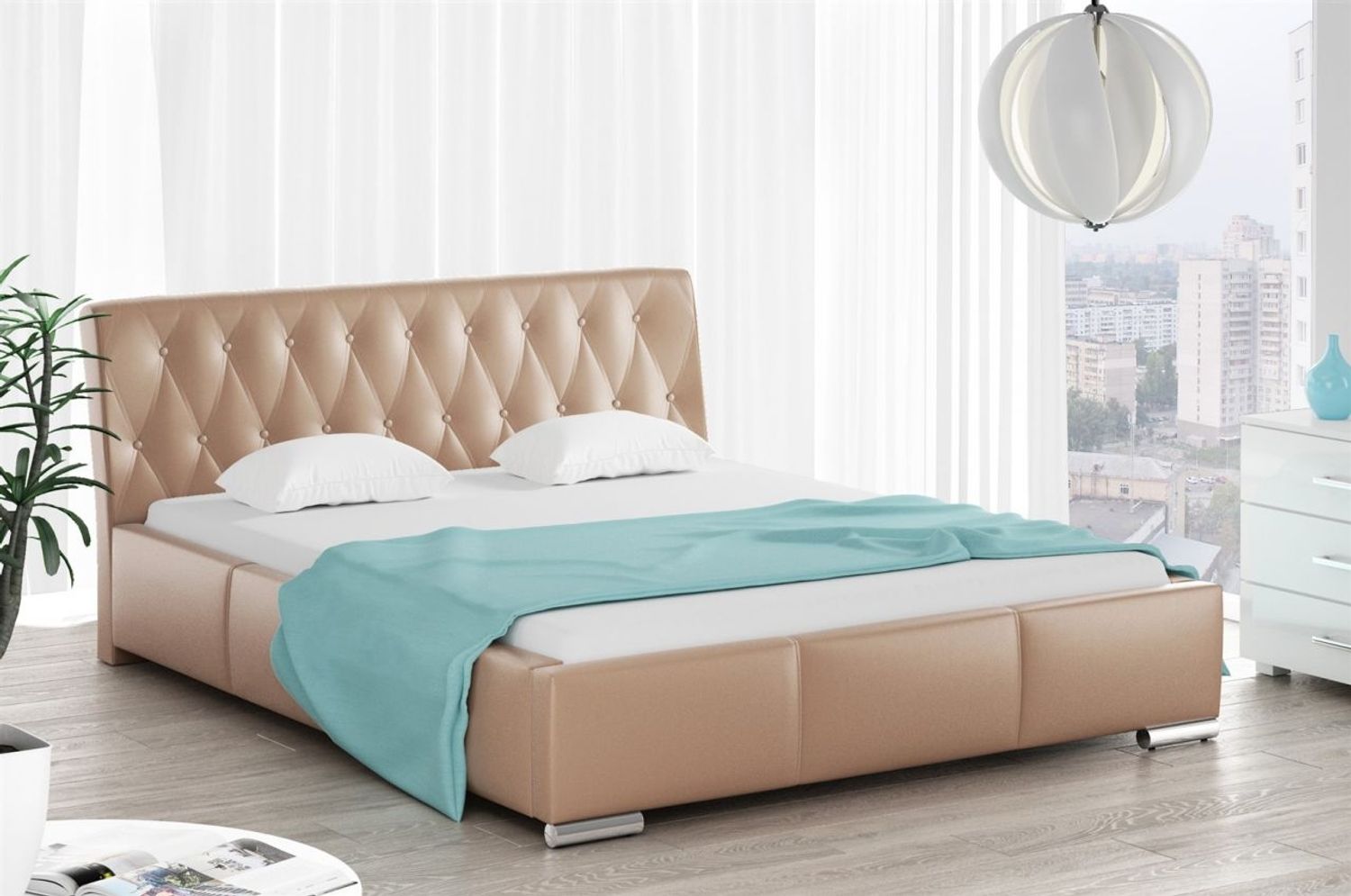 Polsterbett Doppelbett THORE Komplettset Kunstleder Cappu. 140x200 cm Bild 1