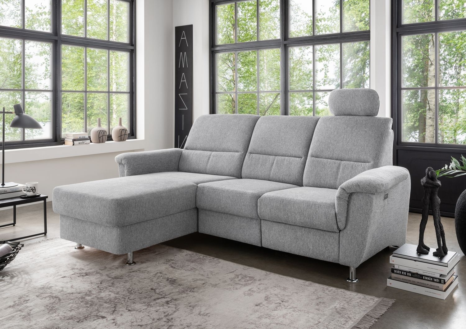 Ecksofa >Ludwigshafen< Motor-funktion, Kopfstütze, Stauraum, silber - 231x113x165 (BxHxT) Bild 1