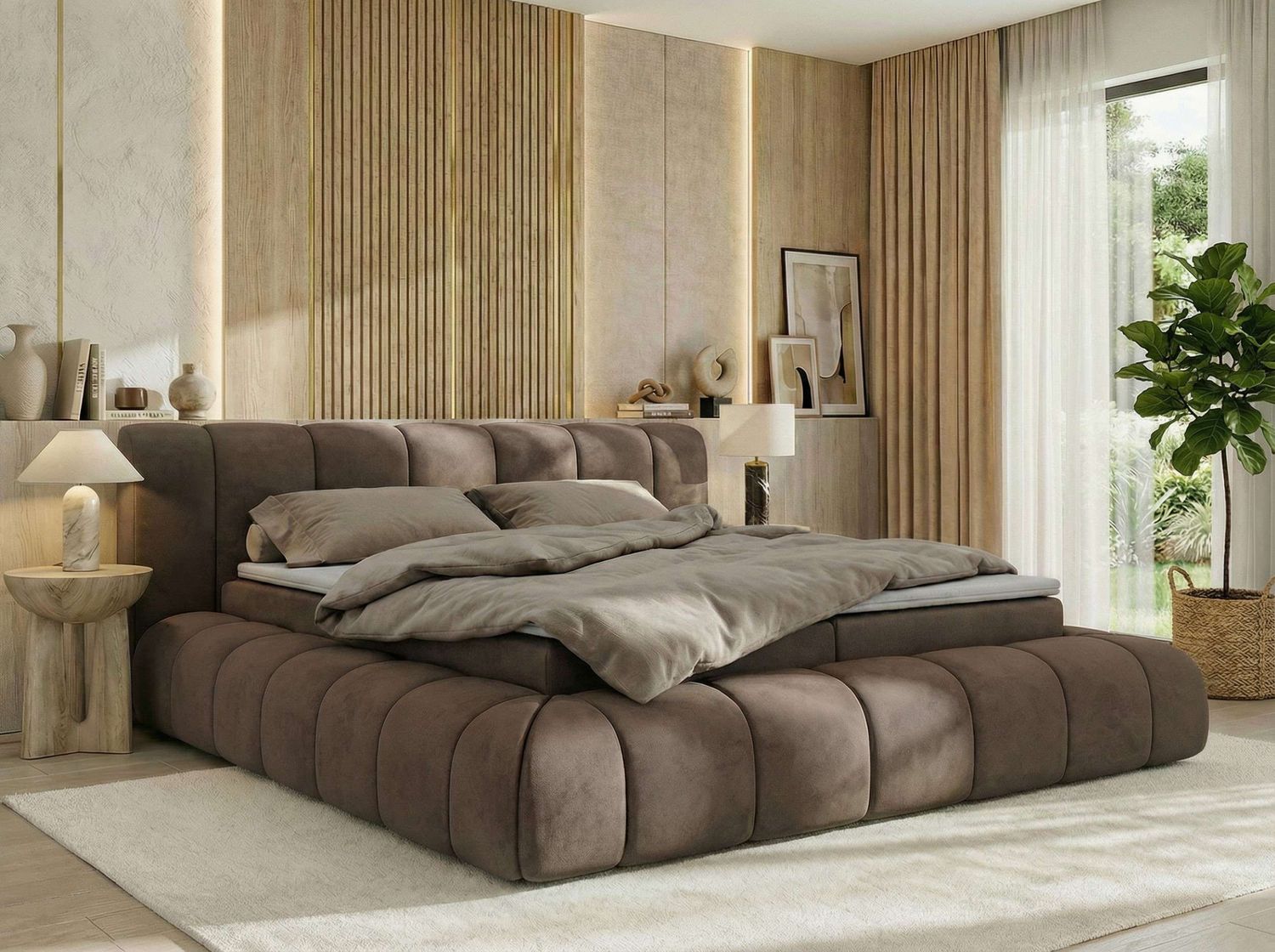 Boxspringbett NUBEA mit 2x Bettkasten & Multipocket-Kern, inkl. Topper T25, Doppelbett mit Stauraum, 200 x 200 cm, massives Ehebett - H4 - Braun Velvet Bild 1