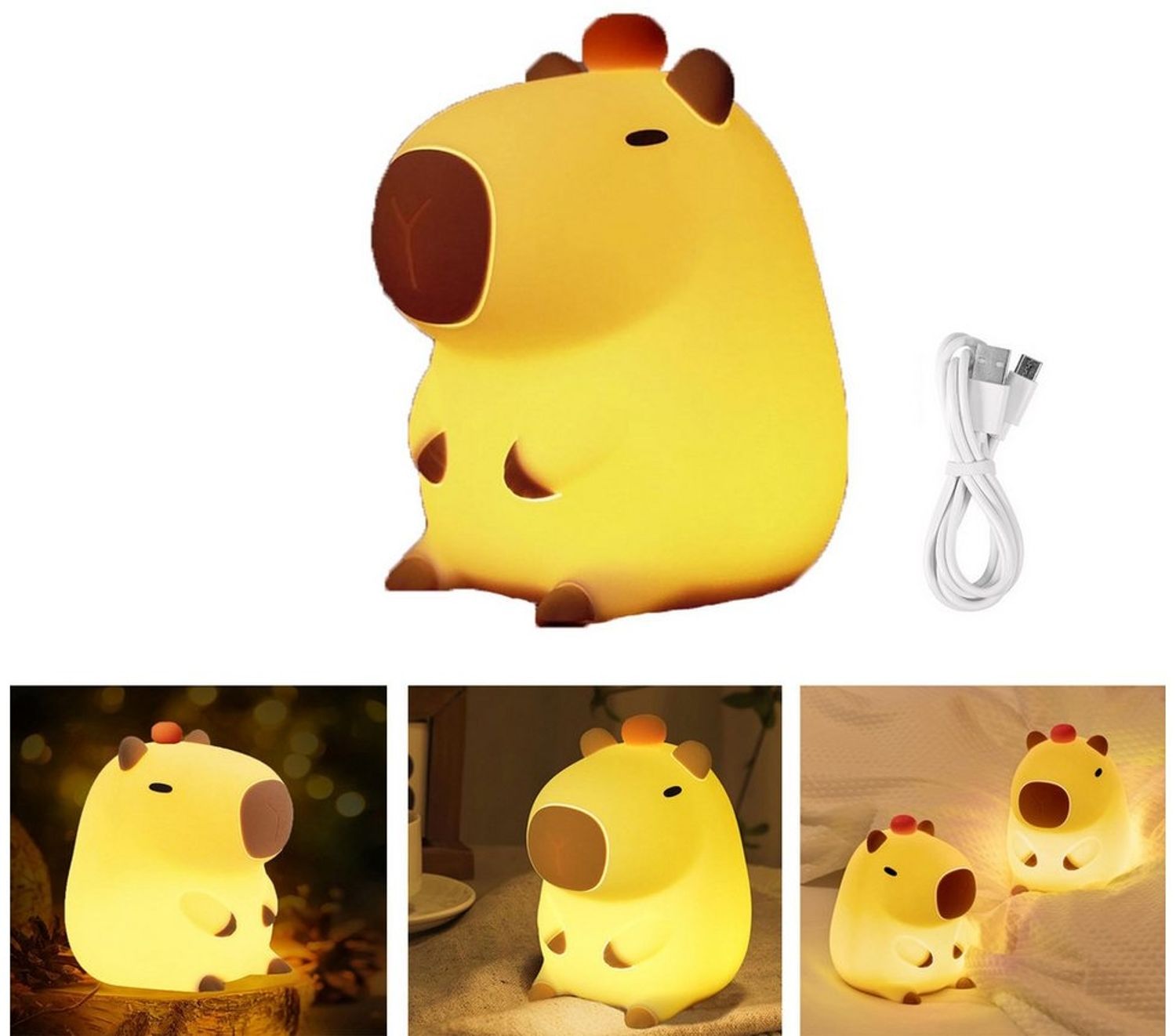 MUPOO LED Nachtlicht Urlaubs Capybara Lampe Silikon Nachtlicht Timer USB-Aufladung Dimmbar, Wiederaufladbares, LED fest integriert, Touch Night Light, Kinderzimmer Dekoration für Kinder, Baby Bild 1