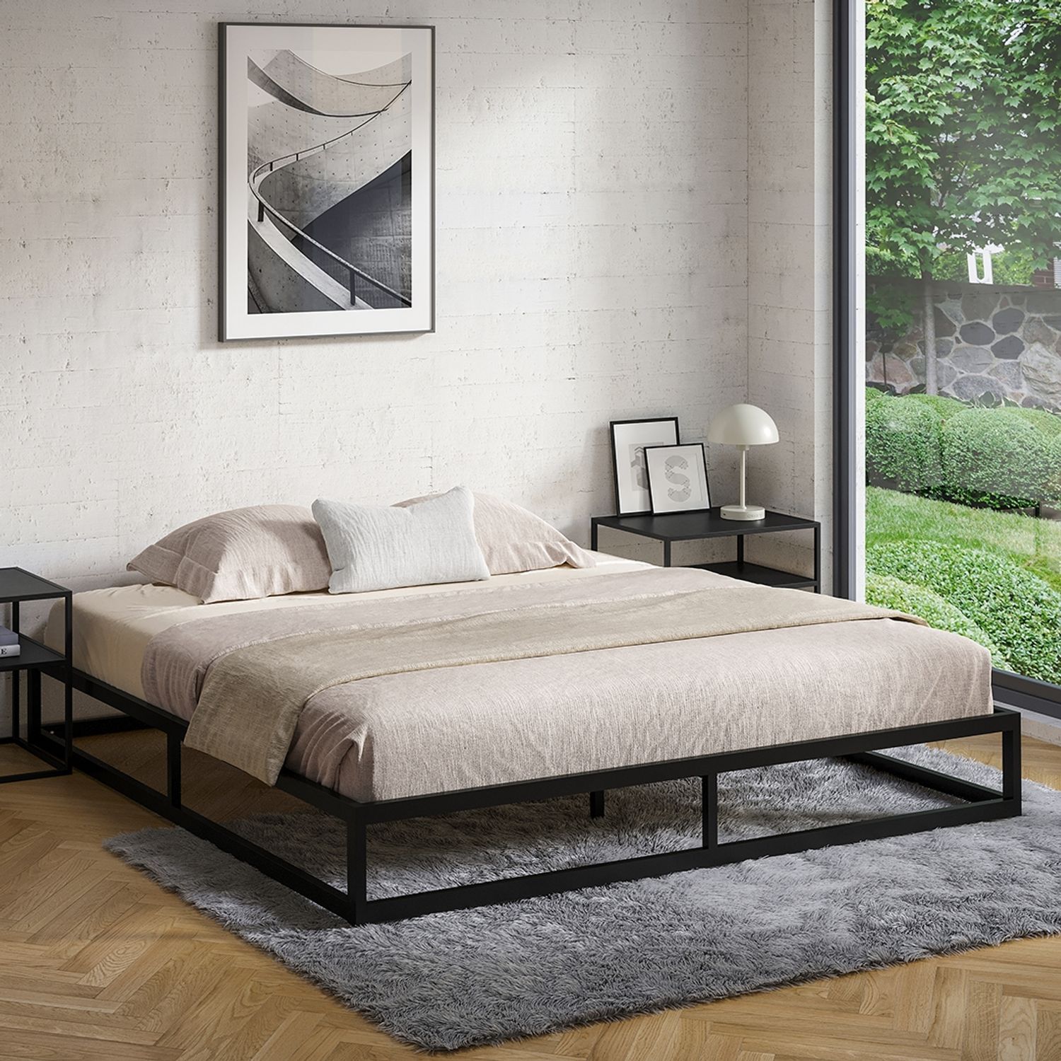 skølm 'Bragi' Bett 180x200 cm, Metall, schwarz, Höhe 25 cm hoch, Doppelbett mit Lattenrost, Metallbett bis 300 kg belastbar Bild 1