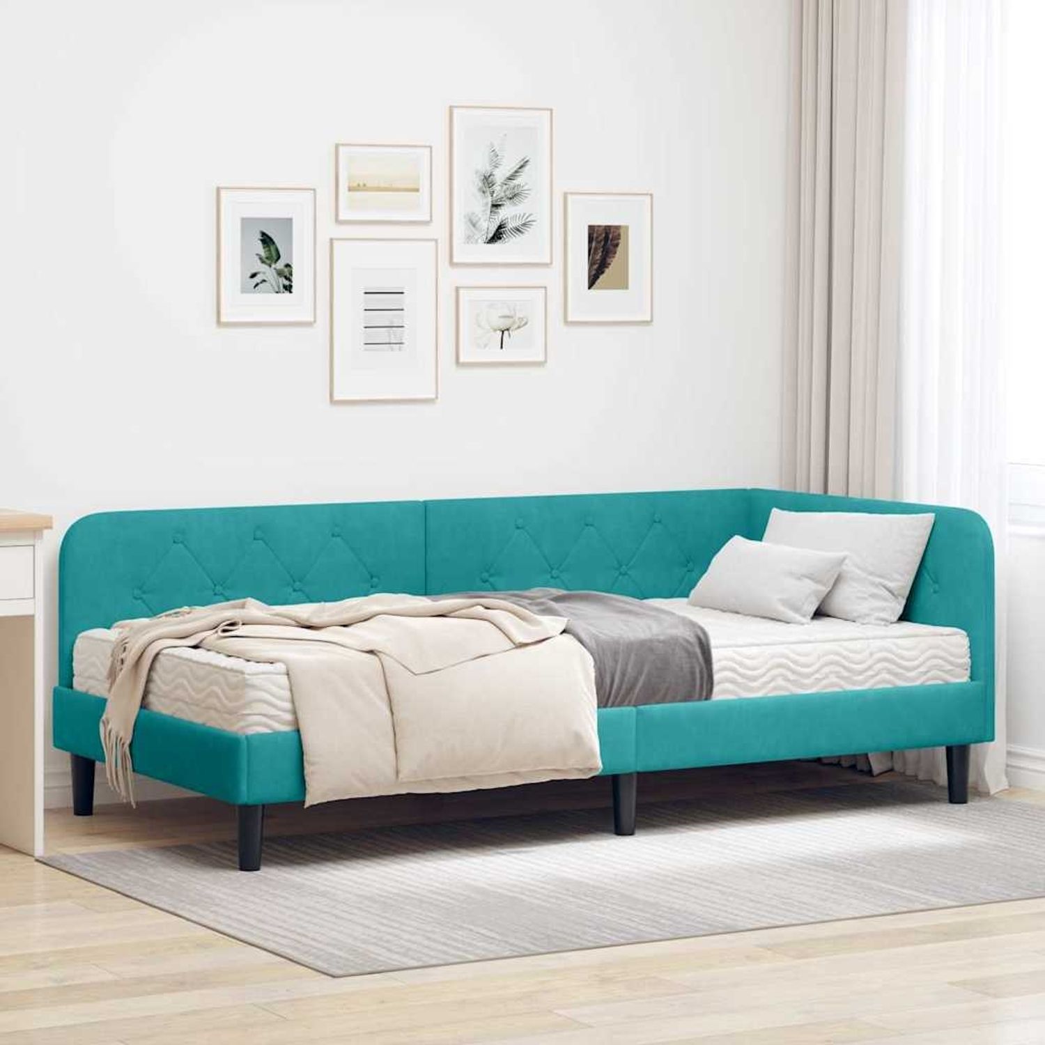 vidaXL Eckbettgestell Türkis 90 x 200 cm Samt 3394162 Bild 1