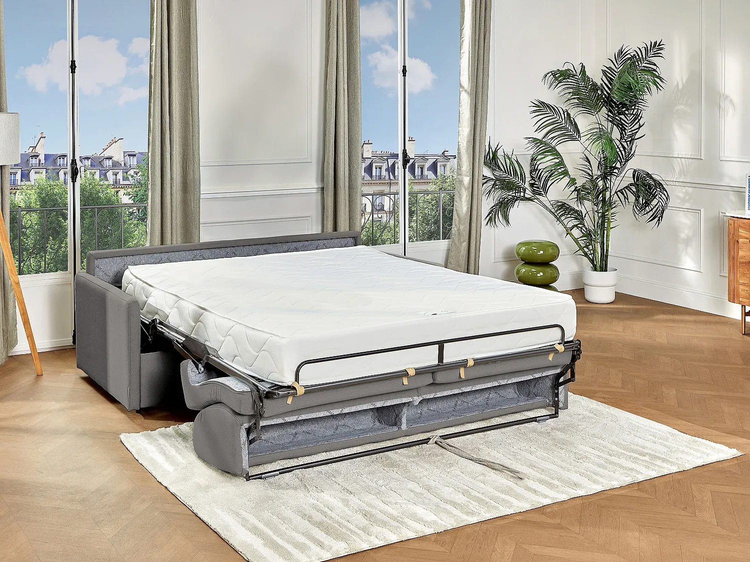 Schlafsofa 2-Sitzer CALIFE - Stoff - Hellgrau - Liegefläche: 120 cm - Matratzenhöhe: 22 cm Bild 1