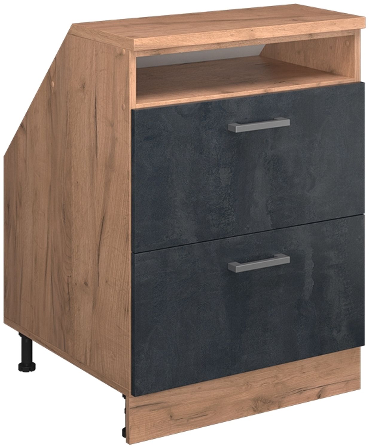Dachschrägenschrank Rion Schwarz Beton 60 x 81.6 cm mit 2 Schubladen, Schrankkorpus 60 cm Tiefe Vicco Bild 1