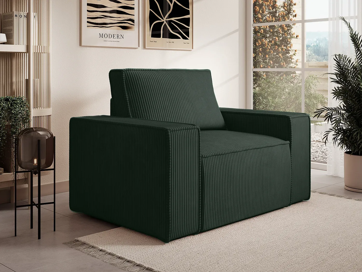 Vente-unique - AMELIA Sessel SamtStoff Grün - B 86 cm x H 85 cm x L 120 cm Bild 1