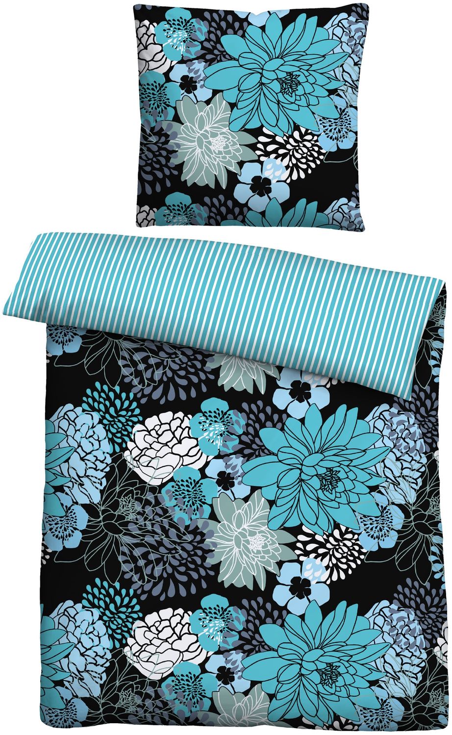 Traumhaft schlafen - Castell - Markenbettwäsche Baumwoll Renforce Bettwäsche 0040564 BLUMEN, türkis, 1x 135x200 cm + 1x 80x80 cm Bild 1