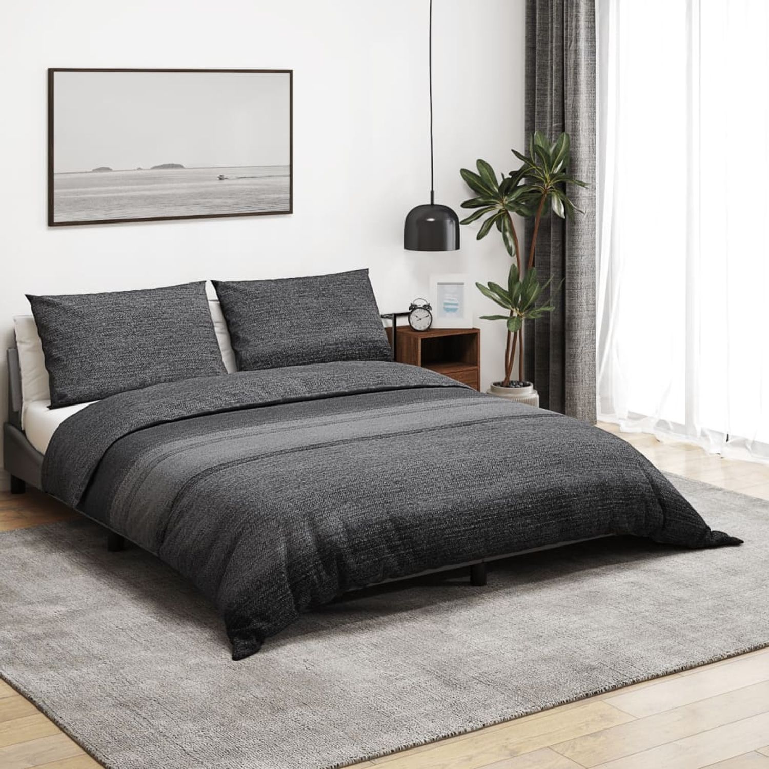 vidaXL Bettwäsche-Set, Baumwolle dunkelgrau, 200x200 cm Bild 1