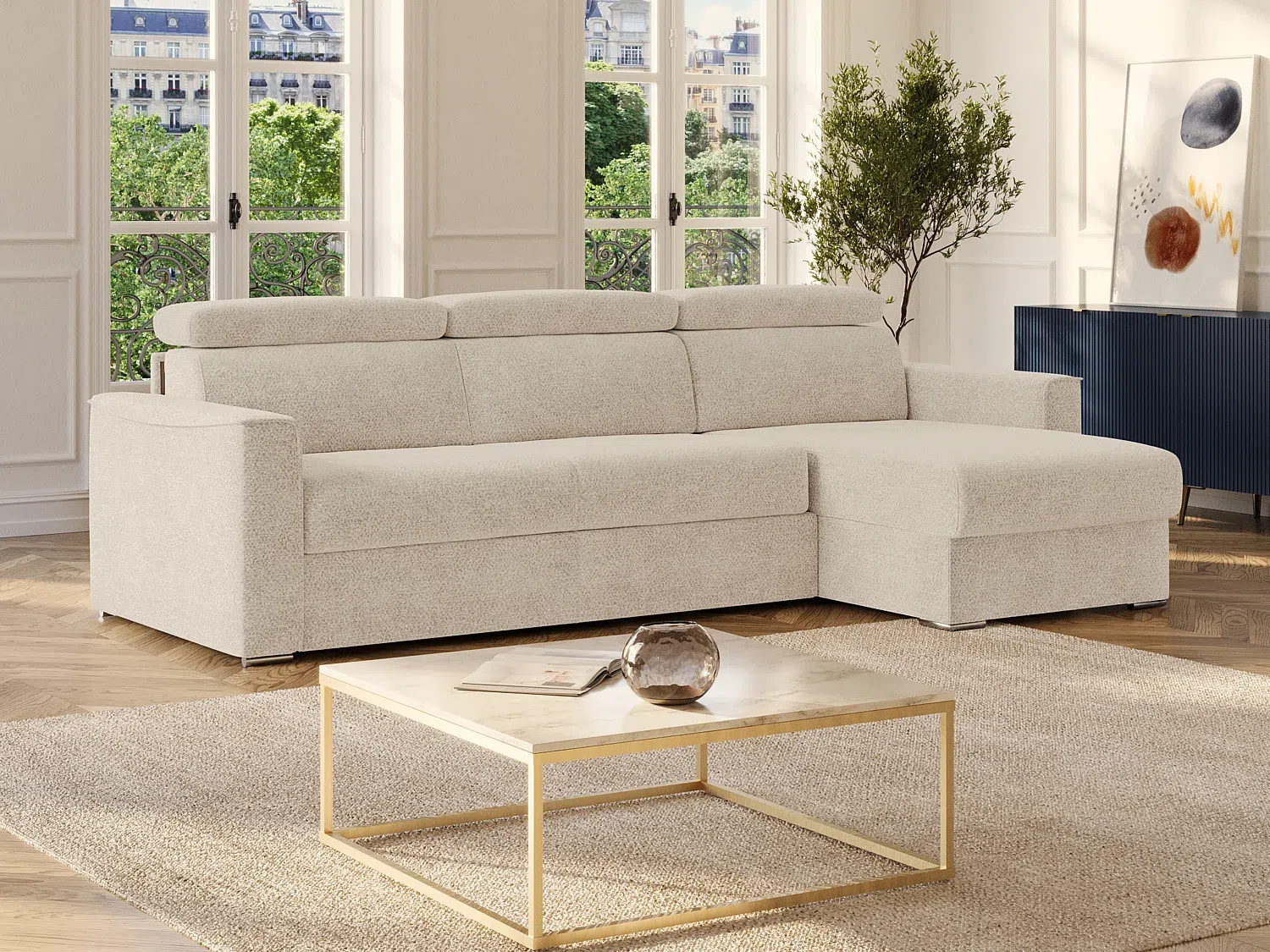 Vente-unique - VIZIR Sofa Stoff Beige - B 223 cm94 cm x H 110 cm95 cm x L 282 cm Bild 1