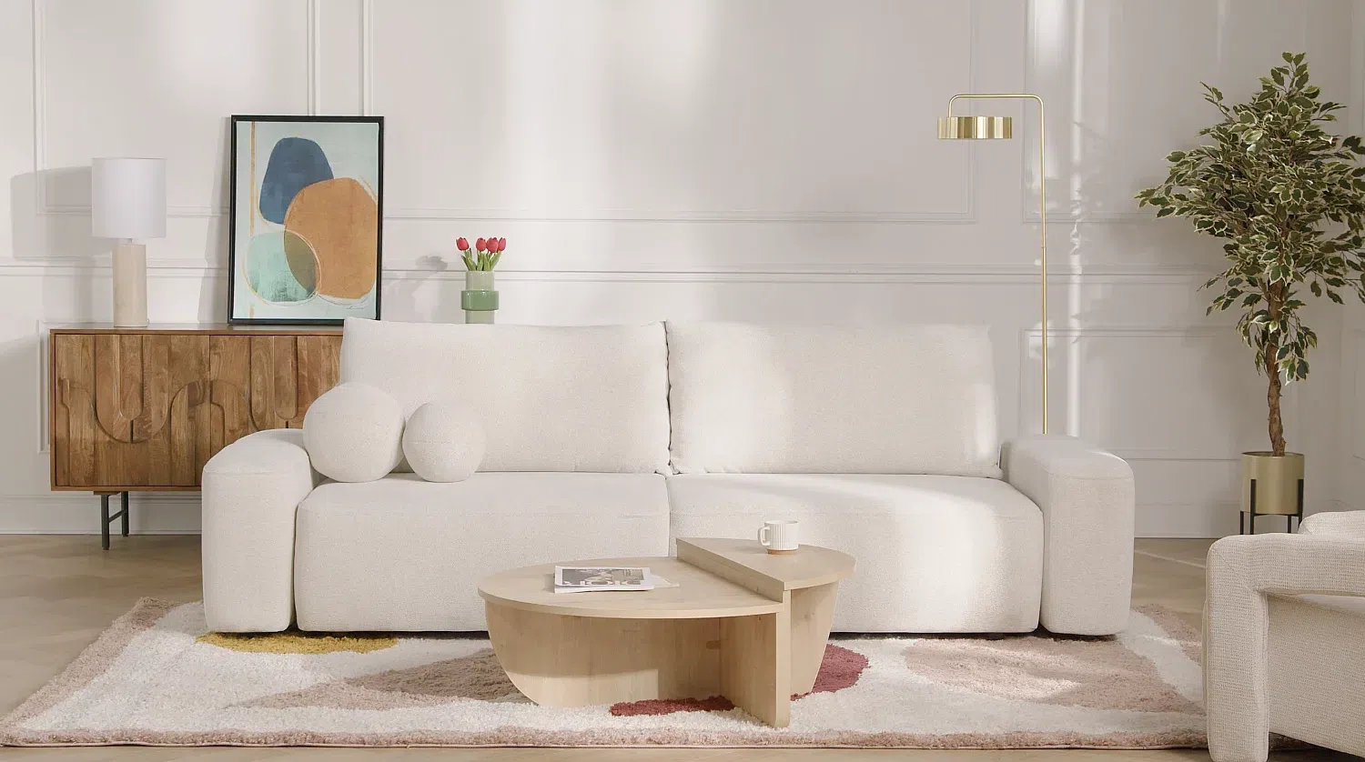 Vente-unique - DAVISO Sofa Stoff Beige - B 105 cm x H 87 cm x L 257 cm Bild 1