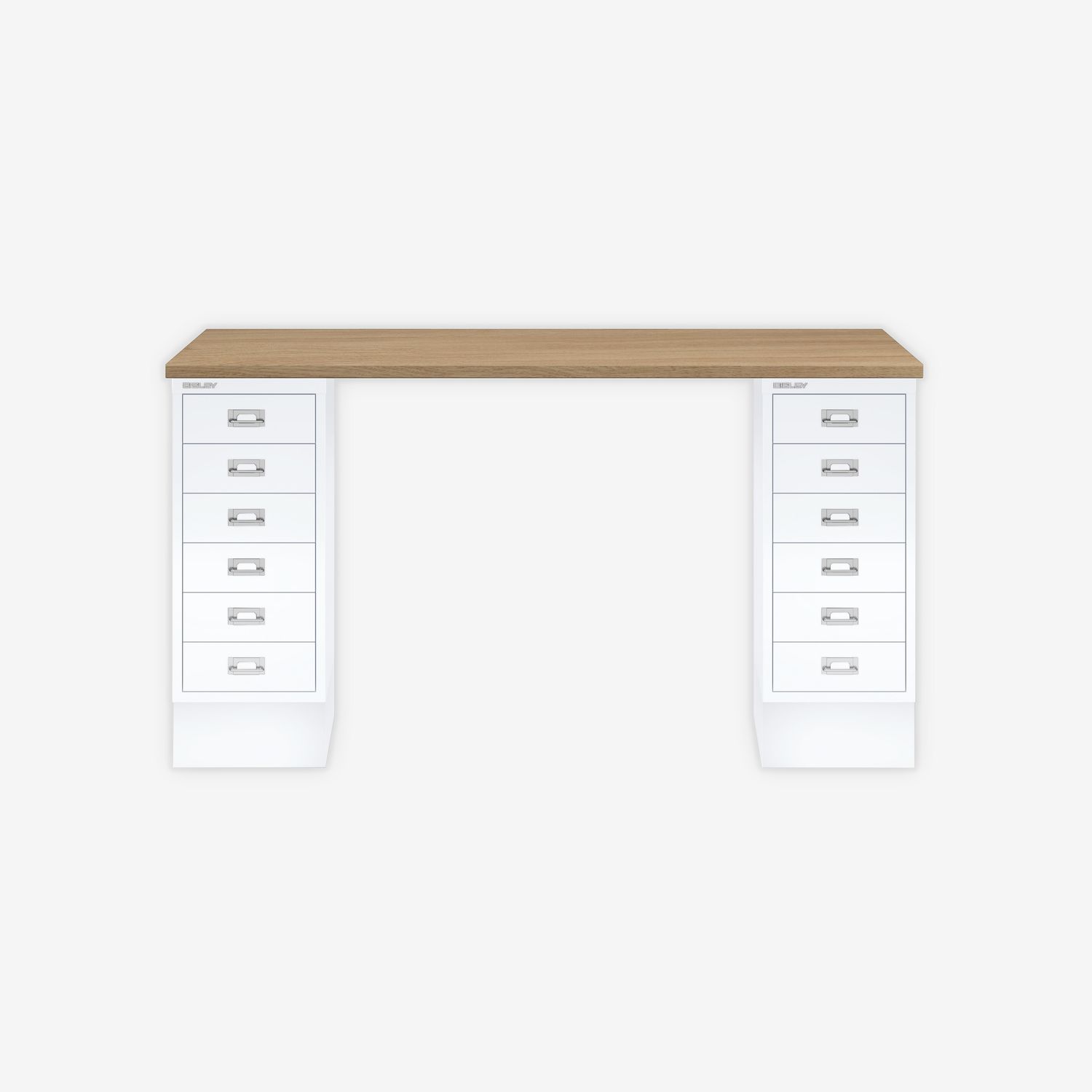 MultiDesk, 2 MultiDrawer mit 6 Schüben, Dekor natürliche Eiche, Farbe Verkehrsweiß, Maße: H 740 x B 1400 x T 600 mm Bild 1