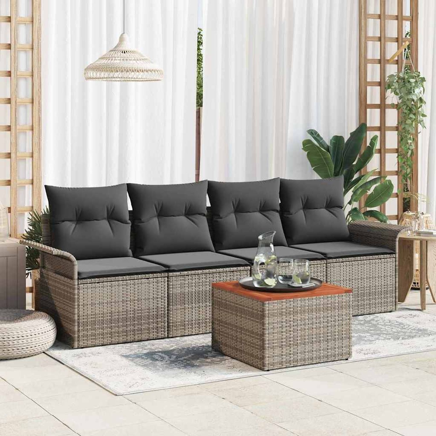 vidaXL Gartensofa-set mit Speicher 5 pcs Grau Poly-Rattan 3355927 Bild 1
