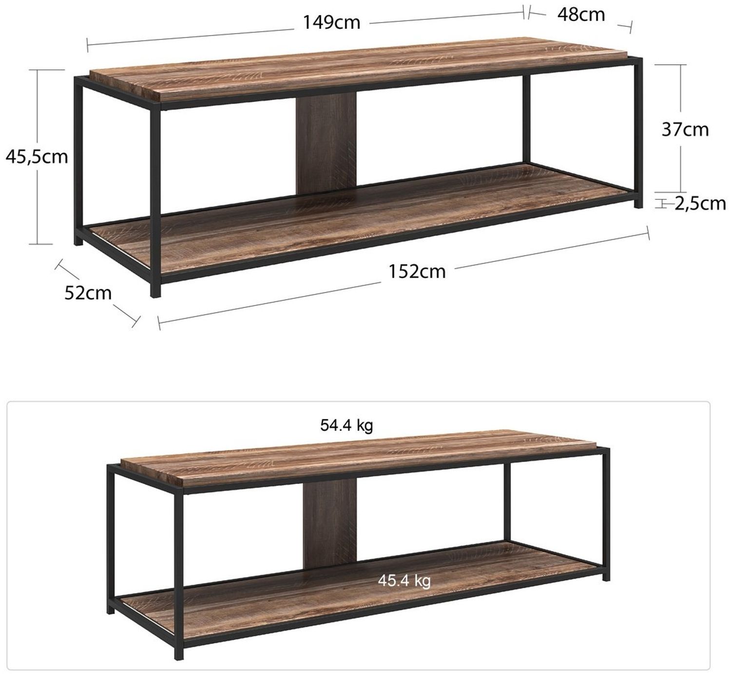 loft24 Lowboard Quinn, Fernsehtisch, TV-Lowboard, Holzoptik, Metallgestell, 152 cm Bild 1
