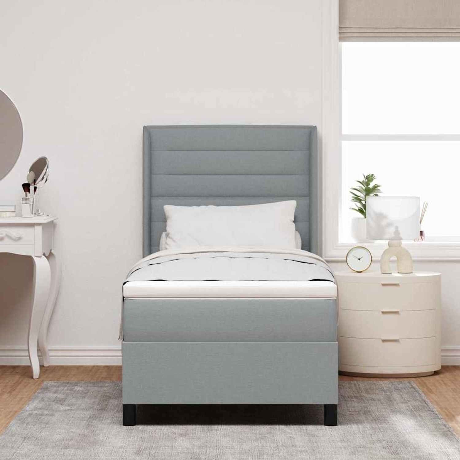 vidaXL LED Boxspringbett mit Matratze Hellgrau 100 x 200 cm Stoff 3343427 Bild 1
