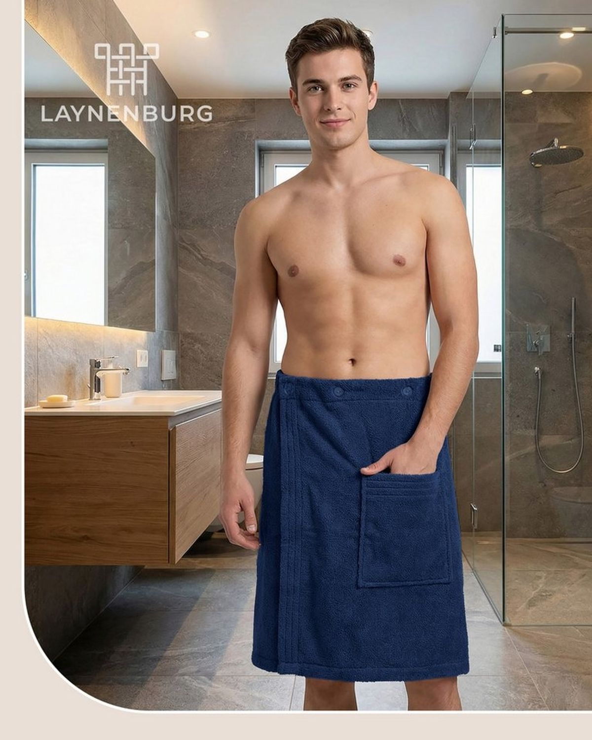 Laynenburg Saunatuch Saunakilt Herren - Baumwolle Frottee Saunatuch mit Tasche, Männer Saunatuch mit Knopf und Gummizug Bild 1