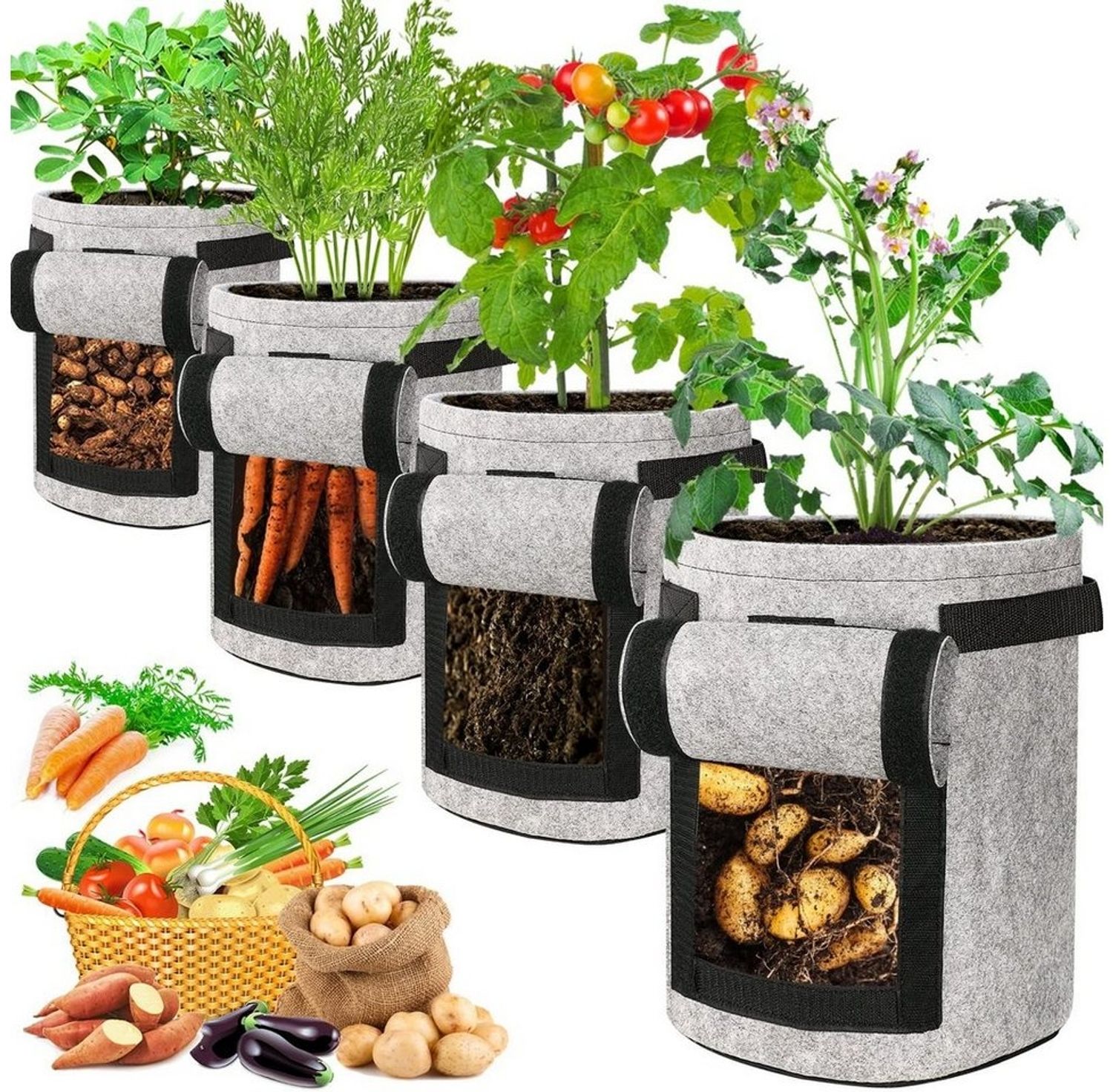 Sunicol Pflanzkübel Pflanzsäcke Kartoffeln aus Vlies Stoff, Doppelseitiges Klettfenster (2 St), 5-10 Gallonen, mit Starken Griffen, für Tomaten,Kartoffeln, Pflanzen Bild 1