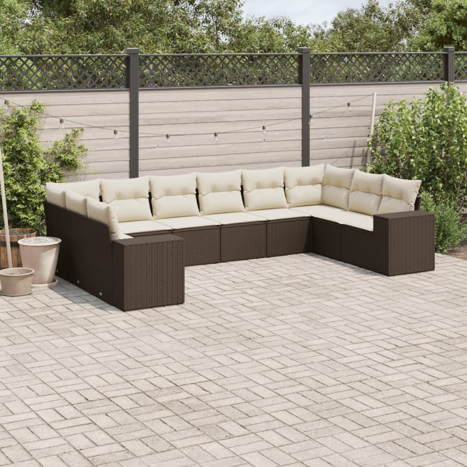 vidaXL 10-tlg. Garten-Sofagarnitur mit Kissen Braun Poly Rattan 3223072 Bild 1