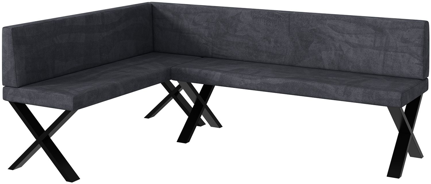 MEBLINI Eckbank für Esszimmer - Küchenbank - Essecke - Sitzecke Küche - TONI - X-Beine 142x196x87cm Links - Dunkelgrau Samt Bild 1