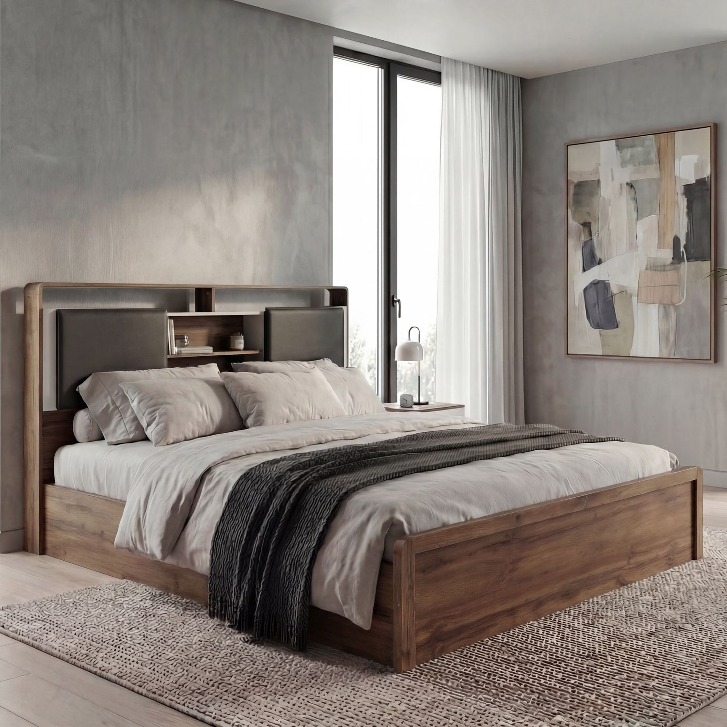 King Size Bett HWC-P43, Doppelbett Bettgestell mit Lattenrost, MDF 180x200cm ~ Wotan-Eiche-Optik, weiß Bild 1