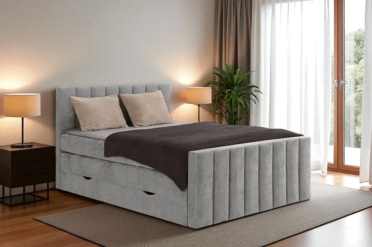 MEBLINI King Boxspringbett VARANO 160x200 cm mit Bettkasten – H3/Grau Samt Polsterbett - Gepolstert Doppelbett mit Matratze und Topper - Polsterbett mit Stauraum - Bett mit Kopfteil – Stauraumbett Bild 1