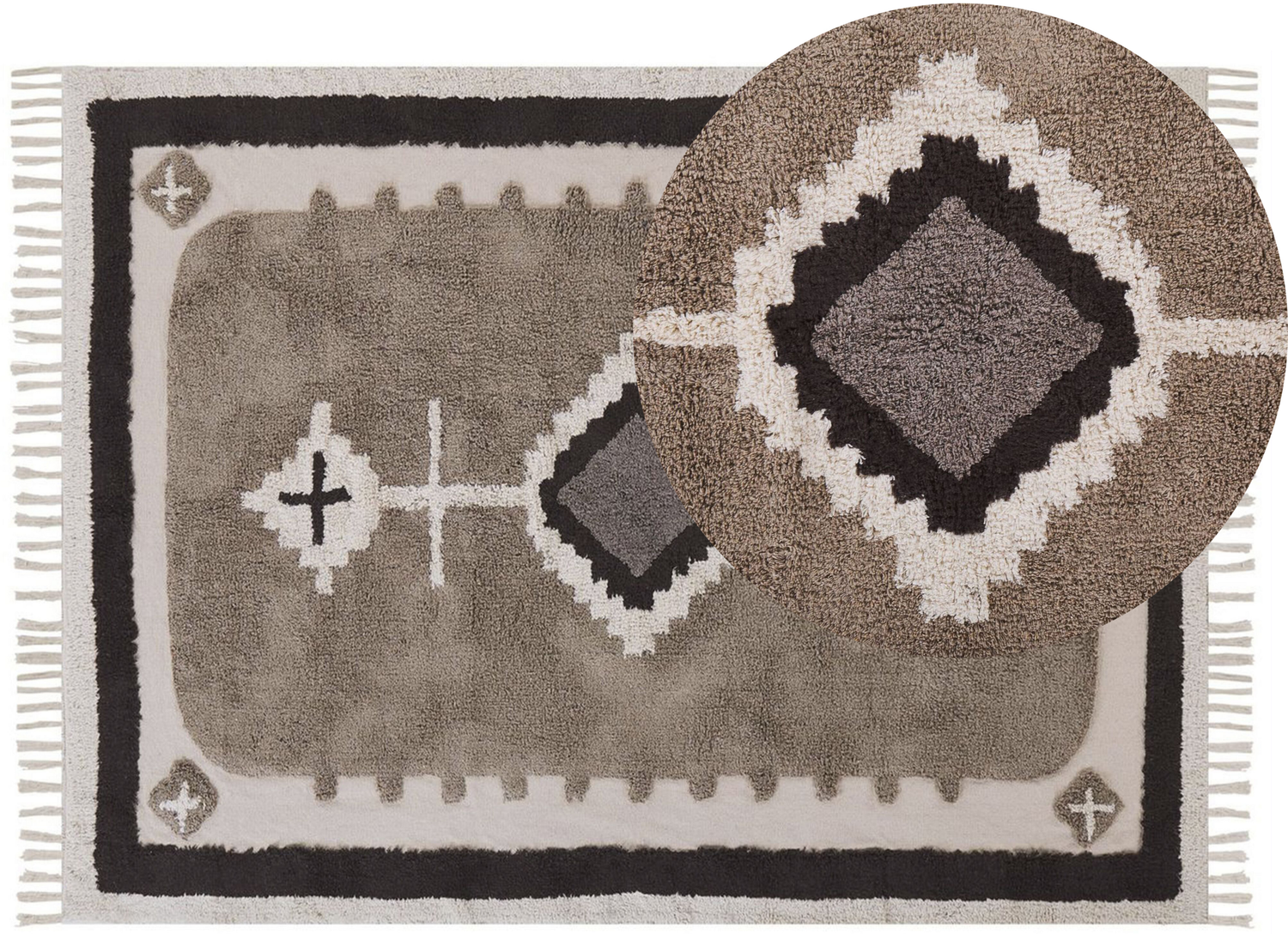 Teppich Baumwolle beige 140x200 cm geometrisches Muster Fransen Kurzflor GEYVE Bild 1