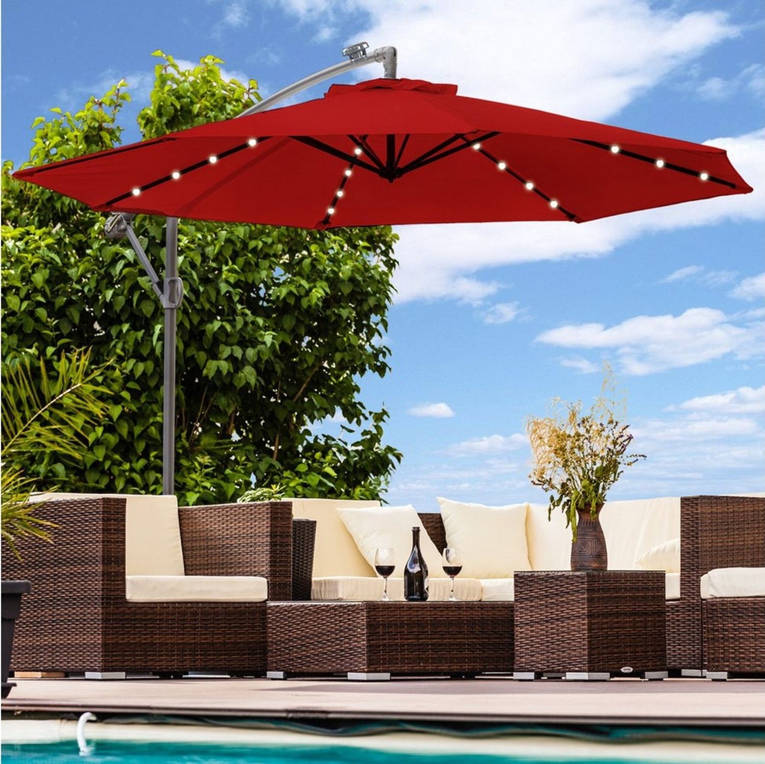 Swing&Harmonie Sonnenschirm mit LED Beleuchtung Luxus Ampelschirm 300 / 350cm, Garten Schirm inkl. Abdeckhaube Bild 1