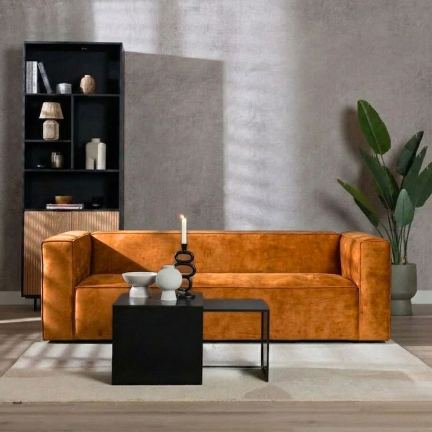 Bronx71 Samt Sofa Memphis 3-Sitzer ockergelb/cognac Bild 1