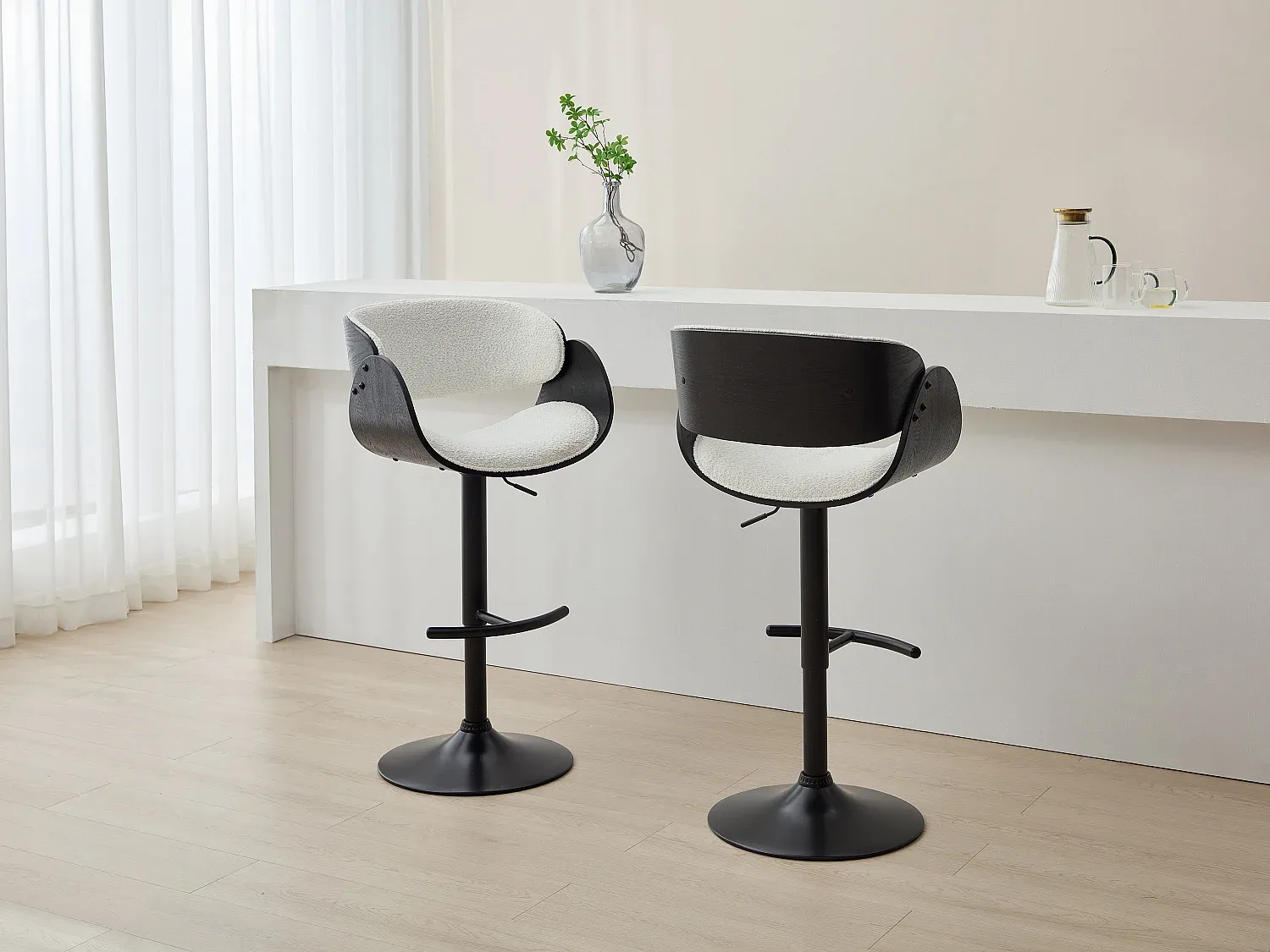Vente-unique - JELSA Barhocker Stoff SchwarzWeiß - B 51 cm x H 112 cm91 cm x L 53 cm Bild 1