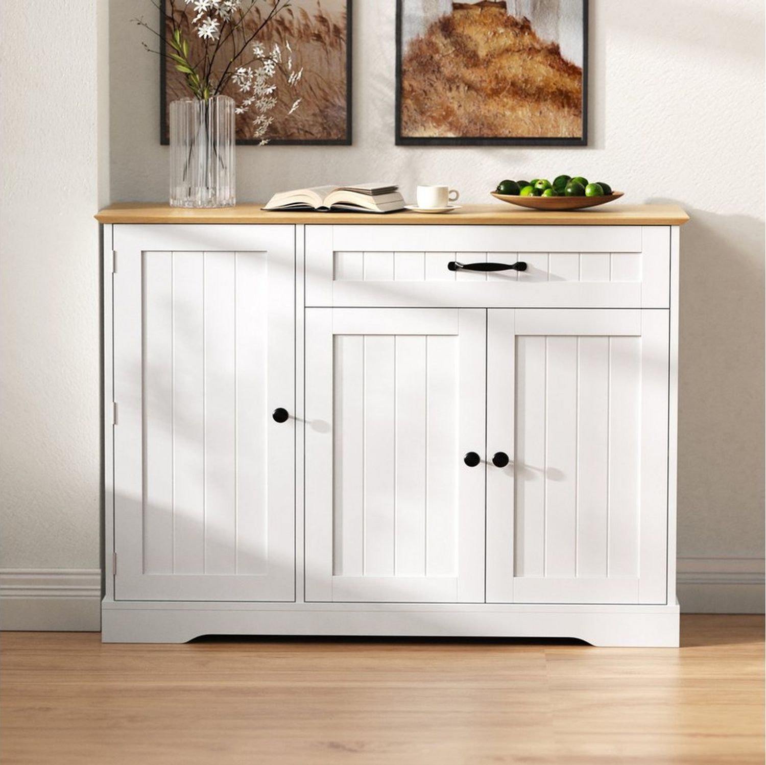 Flieks Kommode Buffetschrank mit Schubladen und Türablagen (1 St, 107 x 40 x 84 cm), Mehrzweckschrank Küchenschrank mit verstellbarer Einlegeböden Bild 1
