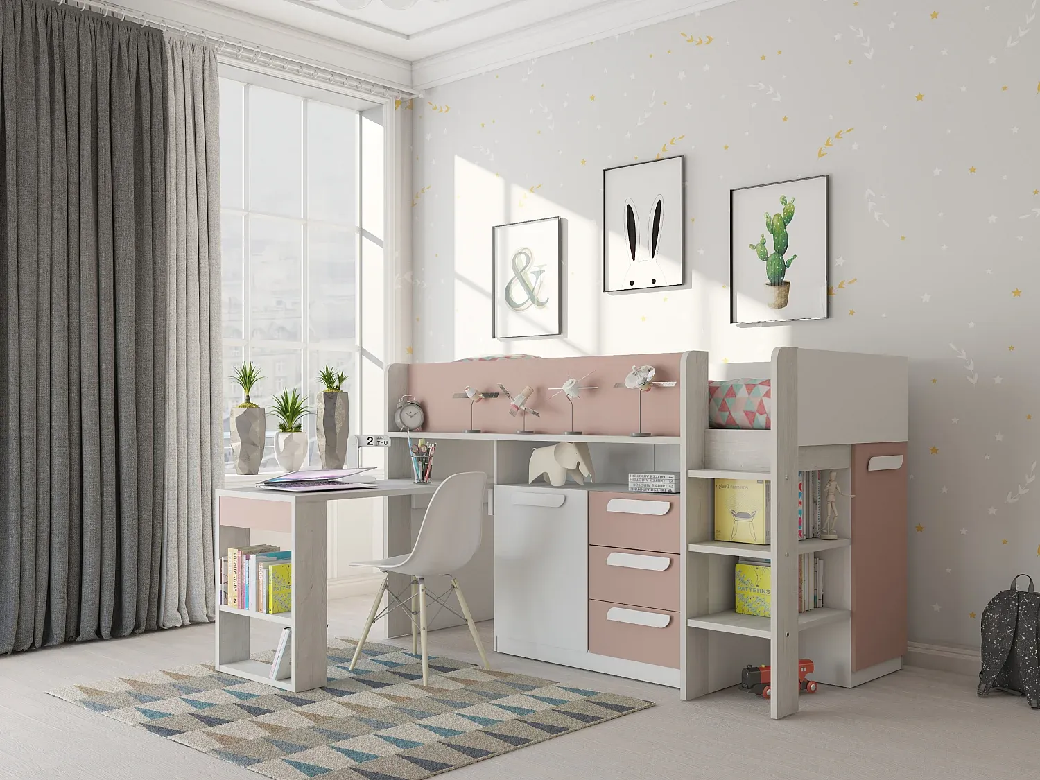 Vente-unique - LOUKALA Bett Holz, Platte PuderrosaBeige - B 193,8 cm x H 131,5 cm x L 207 cm Bild 1